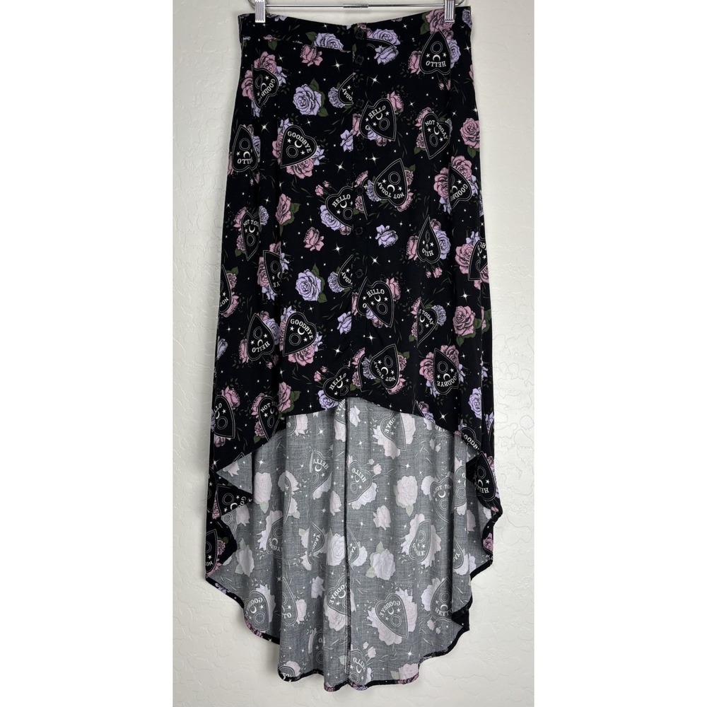 Hot Topic Ouija Planchette‎ Button-Front Hi-Low Maxi Skirt L Black Purple 2027